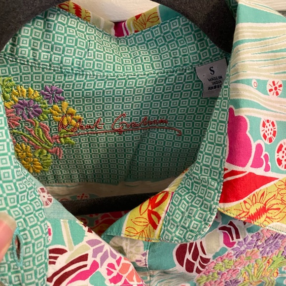 Robert Graham Embroidered Detailed Colorful Trees Flowers Shirt - Size Small - Picture 4 of 11